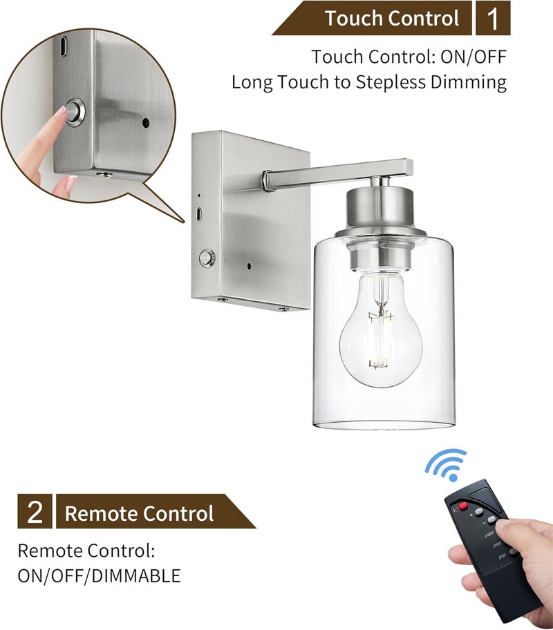 Rayogale Wireless Wall Sconces, Nickel Battery Operated Wall Sconce Set of 2 with Timer Function, Easy Install Dimmable Rechargeable Wall Lamps for Living Room, Bedroom, Hallway, Entryway Decor 3000K - Image 3